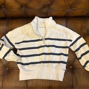 Abercrombie Kids White and Navy Striped Half-Zip Sweater